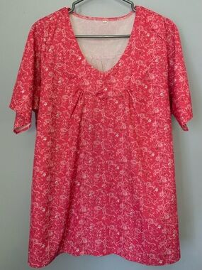 Pink Floral Blouse V Neck Flowy Tunic Spring Top 2XL